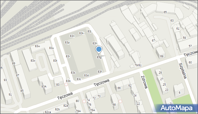 Wrocław, Tęczowa, 83g, mapa Wrocławia