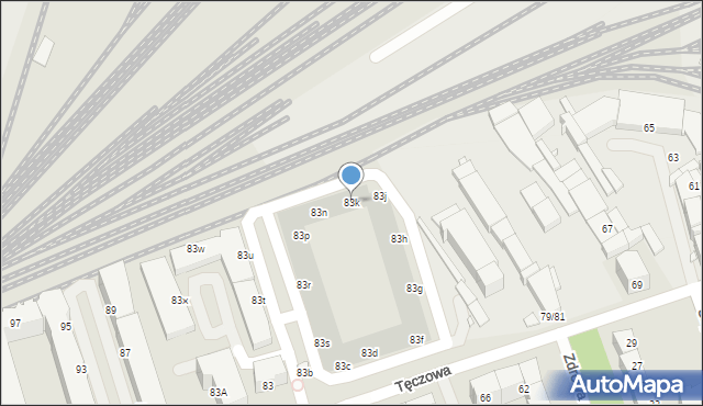 Wrocław, Tęczowa, 83k, mapa Wrocławia