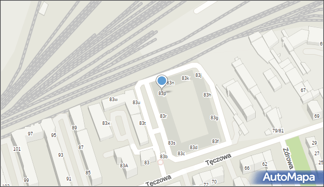 Wrocław, Tęczowa, 83p, mapa Wrocławia