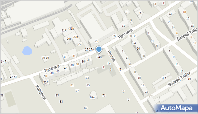 Wrocław, Tęczowa, 34A, mapa Wrocławia