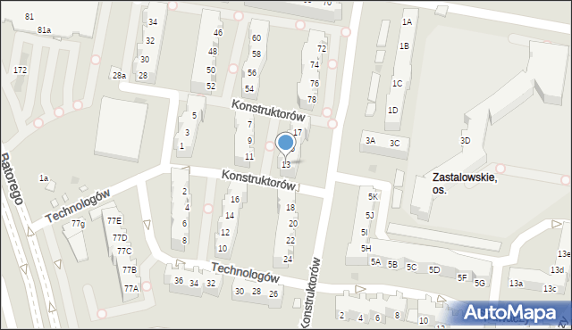 Zielona Góra, Technologów, 13, mapa Zielona Góra