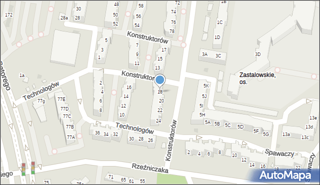 Zielona Góra, Technologów, 18, mapa Zielona Góra