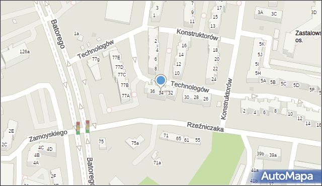 Zielona Góra, Technologów, 34, mapa Zielona Góra