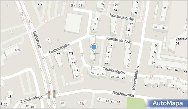 Zielona Góra, Technologów, 6, mapa Zielona Góra