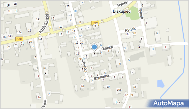Biskupiec, Tkacka, 7, mapa Biskupiec