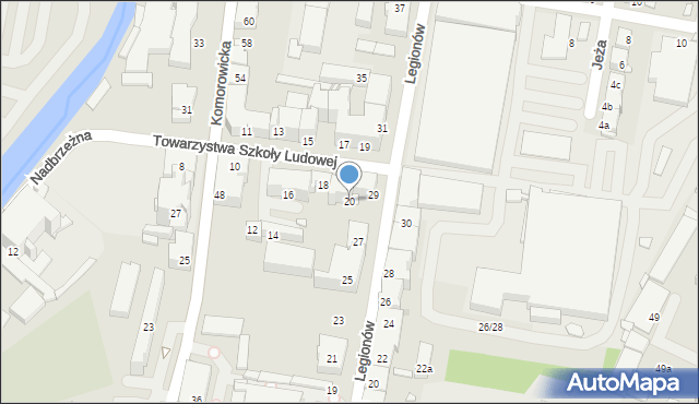 Bielsko-Biała, Towarzystwa Szkoły Ludowej, 20, mapa Bielsko-Białej