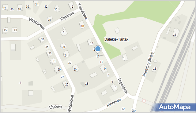 Dalekie-Tartak, Topolowa, 13, mapa Dalekie-Tartak