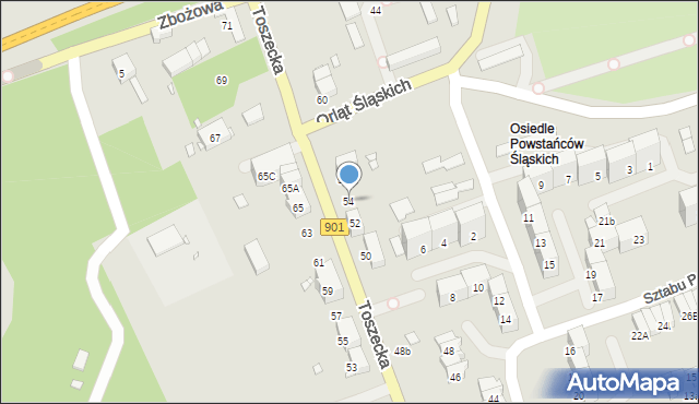 Gliwice, Toszecka, 54, mapa Gliwic