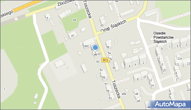 Gliwice, Toszecka, 65, mapa Gliwic