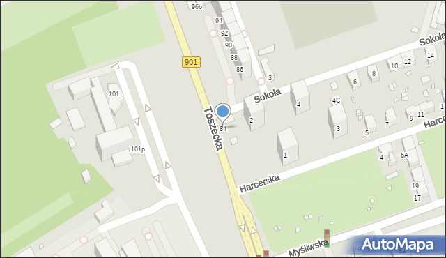 Gliwice, Toszecka, 84, mapa Gliwic