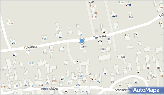 Gliwice, Tokarska, 107, mapa Gliwic