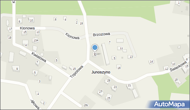 Junoszyno, Topolowa, 32, mapa Junoszyno