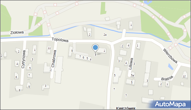 Kiełczówek, Topolowa, 3, mapa Kiełczówek
