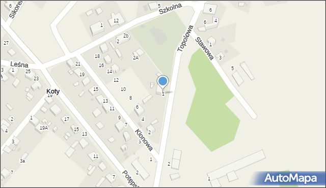 Koty, Topolowa, 1, mapa Koty