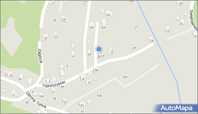 Kraków, Toporczyków, 21, mapa Krakowa