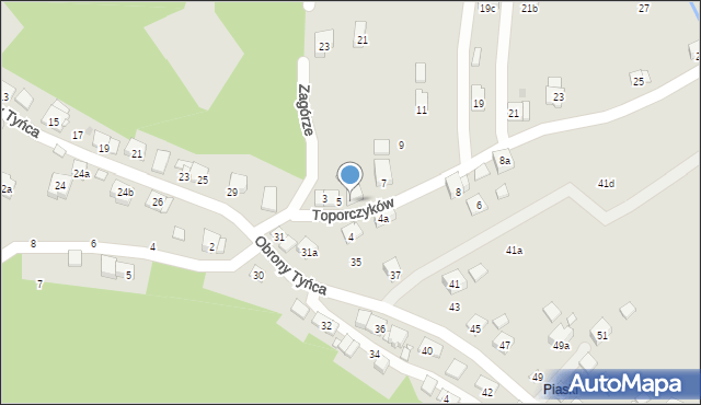 Kraków, Toporczyków, 5a, mapa Krakowa