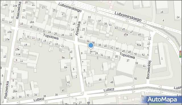 Kraków, Topolowa, 27, mapa Krakowa