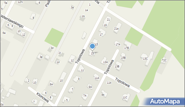 Łajski, Topolowa, 13, mapa Łajski