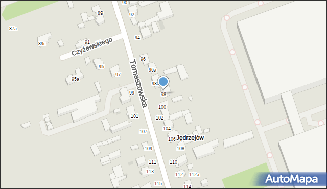 Łódź, Tomaszowska, 98, mapa Łodzi