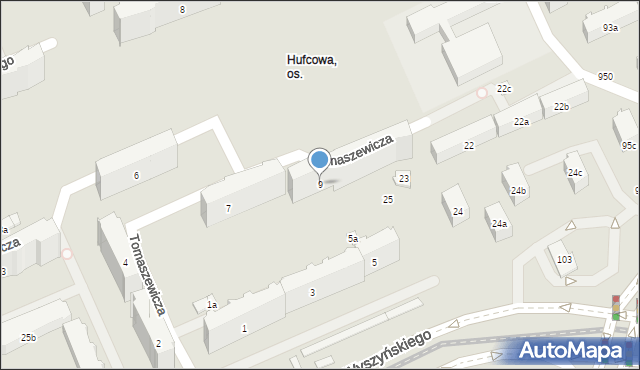 Łódź, Tomaszewicza Wincentego, 9, mapa Łodzi