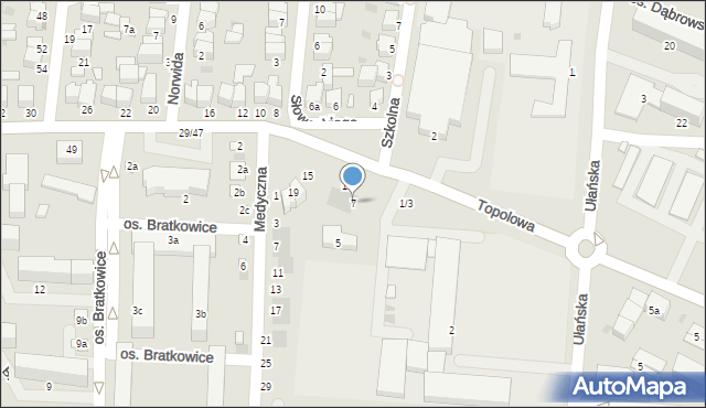 Łowicz, Topolowa, 7, mapa Łowicza