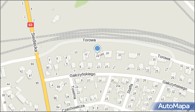 Łuków, Torowa, 14, mapa Łuków