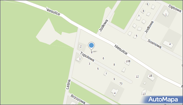 Niesulice, Topolowa, 4, mapa Niesulice