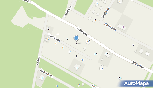 Niesulice, Topolowa, 8, mapa Niesulice