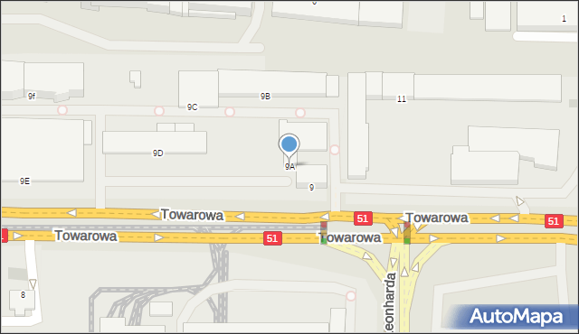 Olsztyn, Towarowa, 9A, mapa Olsztyna