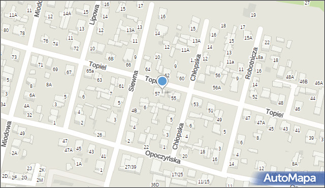 Radom, Topiel, 57A, mapa Radomia