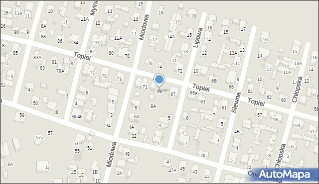 Radom, Topiel, 69, mapa Radomia