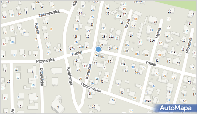 Radom, Topiel, 87A, mapa Radomia