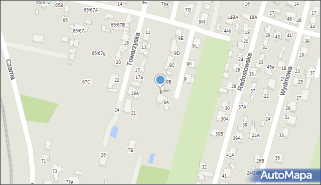Radom, Towarzyska, 9, mapa Radomia