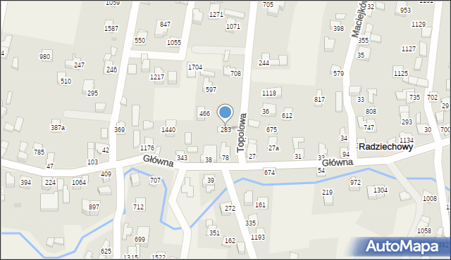 Radziechowy, Topolowa, 283, mapa Radziechowy