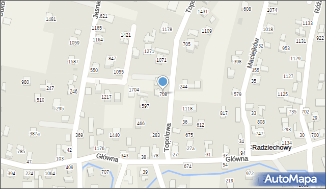 Radziechowy, Topolowa, 708, mapa Radziechowy