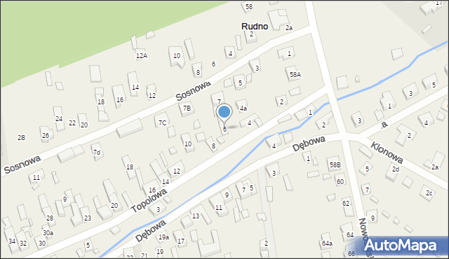 Rudno, Topolowa, 6, mapa Rudno