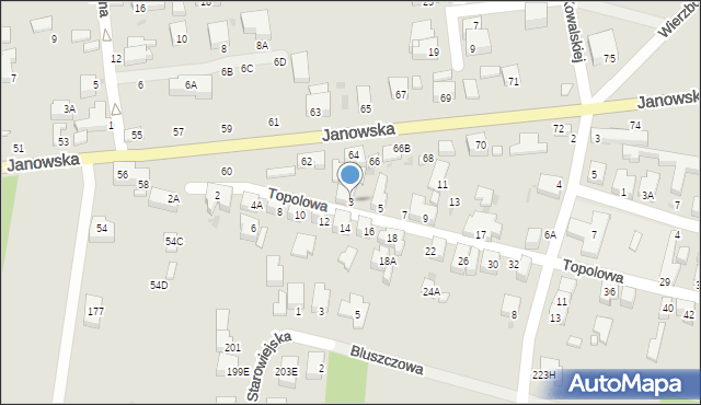 Siedlce, Topolowa, 3, mapa Siedlce