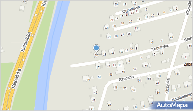 Skoczów, Topolowa, 20, mapa Skoczów