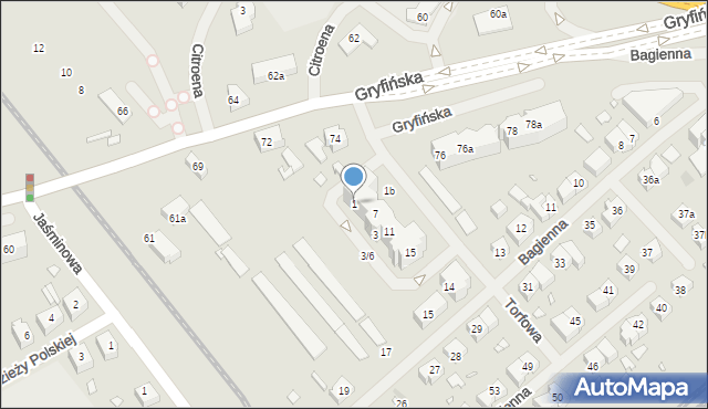 Szczecin, Torfowa, 1, mapa Szczecina