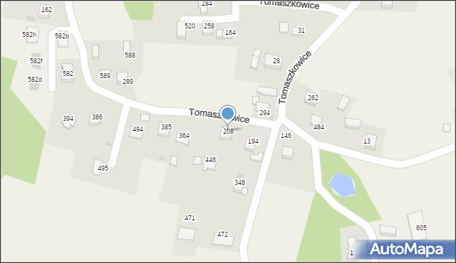 Tomaszkowice, Tomaszkowice, 208, mapa Tomaszkowice