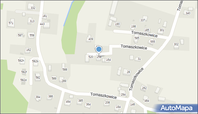 Tomaszkowice, Tomaszkowice, 258, mapa Tomaszkowice