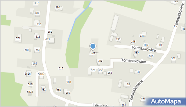 Tomaszkowice, Tomaszkowice, 409, mapa Tomaszkowice