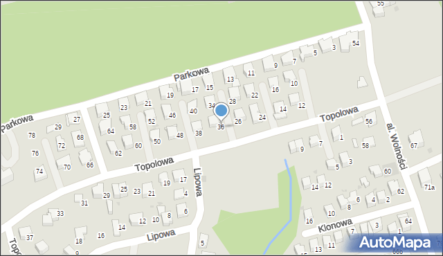 Wadowice, Topolowa, 36, mapa Wadowice