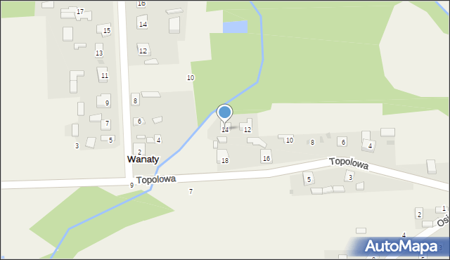 Wanaty, Topolowa, 14, mapa Wanaty