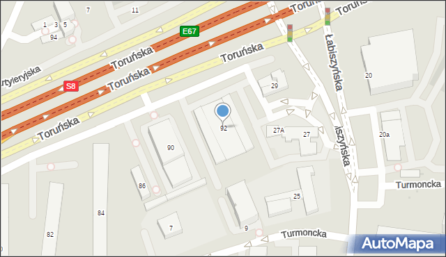 Warszawa, Toruńska, 92, mapa Warszawy
