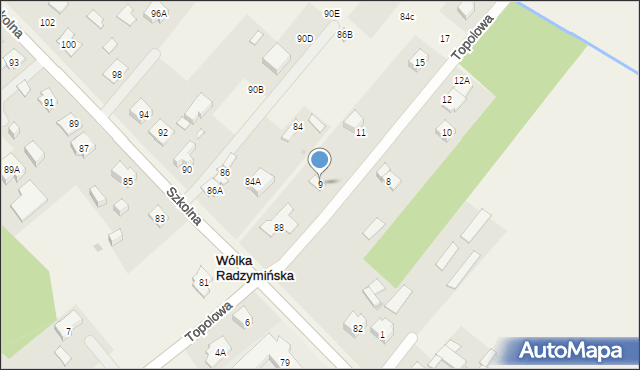 Wólka Radzymińska, Topolowa, 9, mapa Wólka Radzymińska