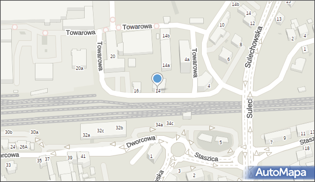 Zielona Góra, Towarowa, 14, mapa Zielona Góra