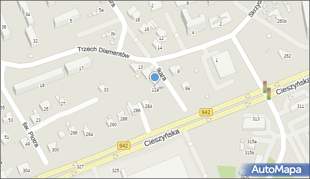 Bielsko-Biała, Trzech Diamentów, 11a, mapa Bielsko-Białej