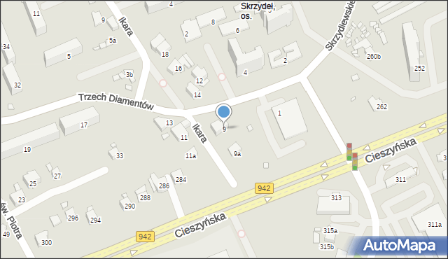 Bielsko-Biała, Trzech Diamentów, 9, mapa Bielsko-Białej