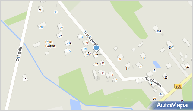 Częstochowa, Trzcinowa, 17, mapa Częstochowy